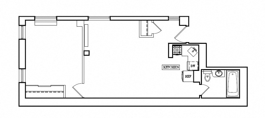 Floor plan for 1 bed, 1.5 baths